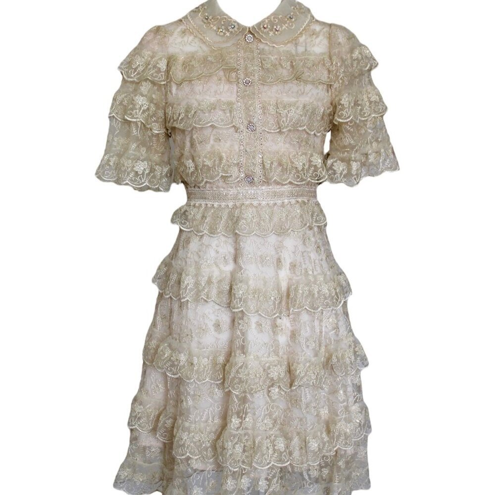 Lace Tiered Mini Dress in cream Christmas/New Year's Party Dress